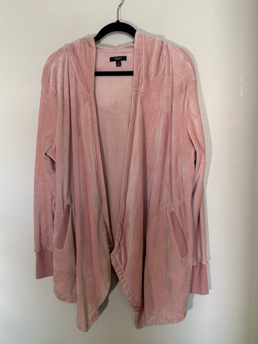 Simply Vera Vera Wang XL Blush Pink Velour Hooded Open Front Waterfall Cardigan